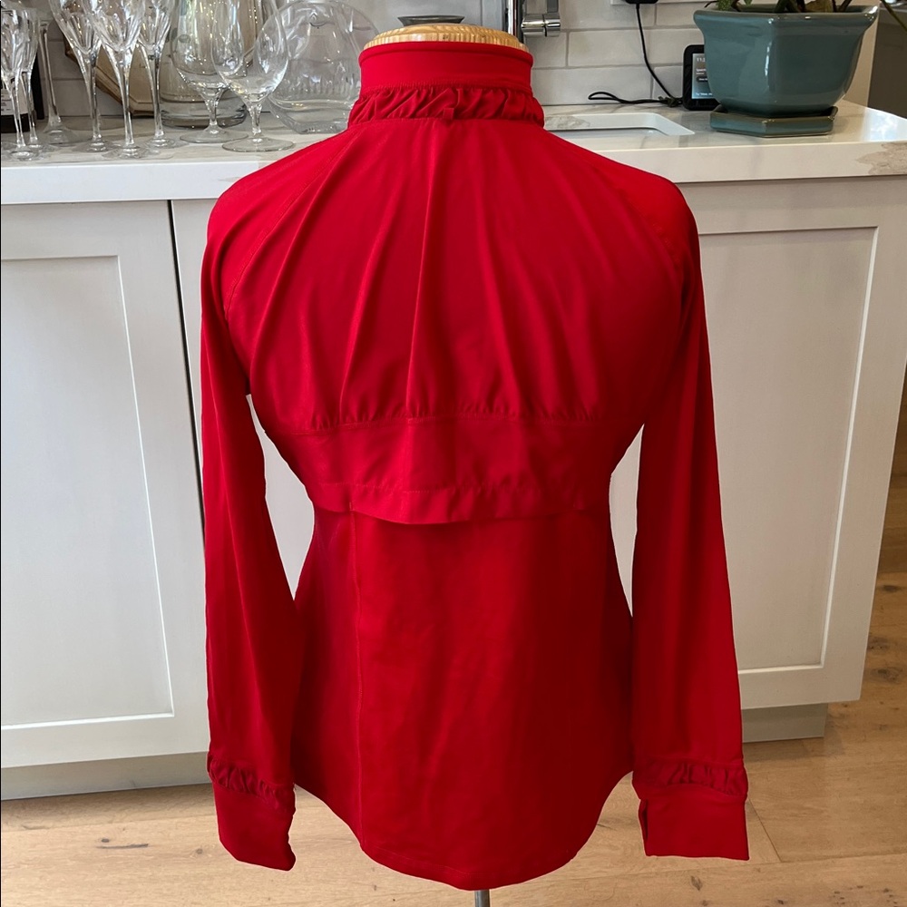 SPANX Active Contour Jacket Vibrant Red zip Front ruched collar and cuff detail - Picture 9 of 15